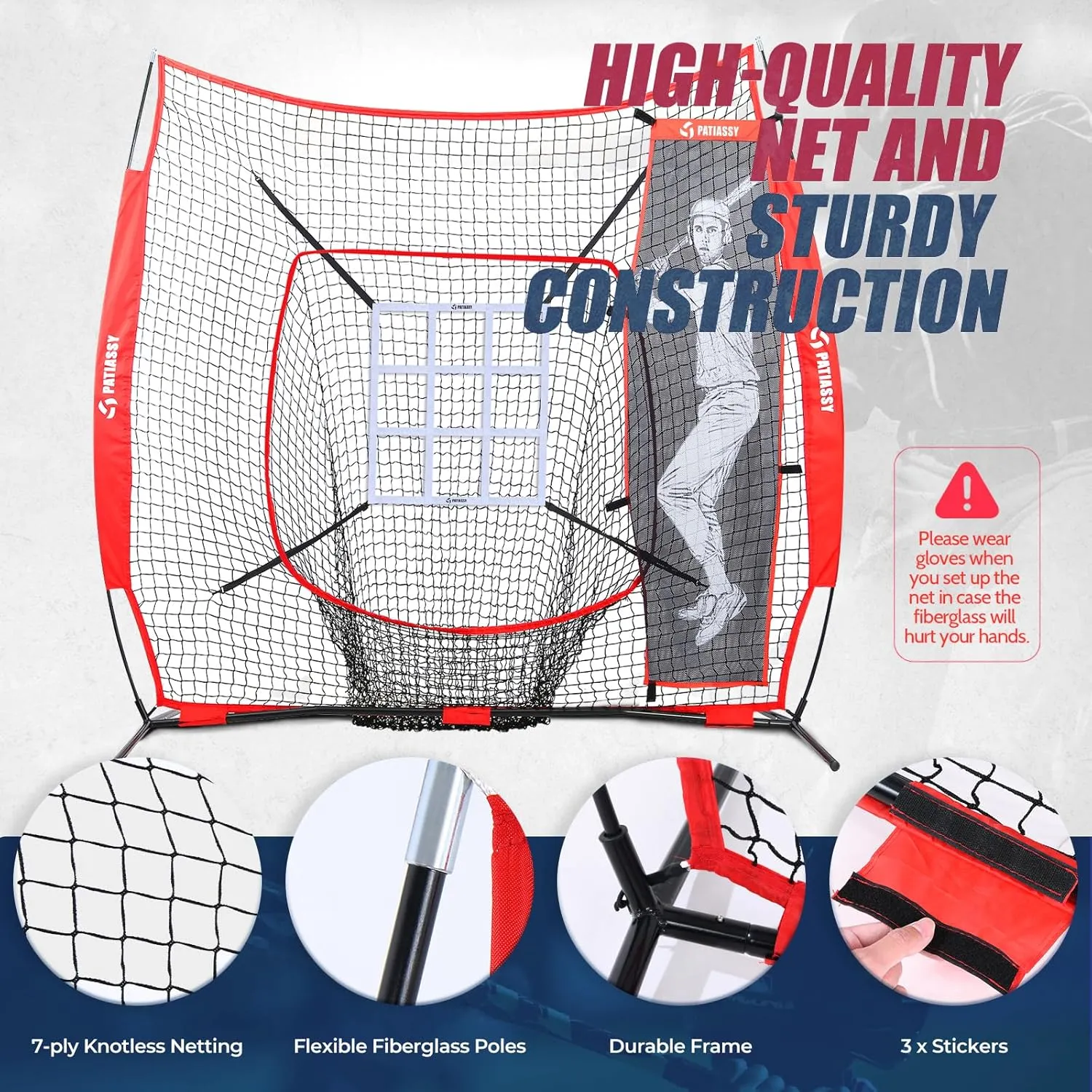 7 ft x 7 ft Baseball Softball Hitting Pitching Practice Net with Batting Tee and Batter Portable Baseball Net with 2 Weighted Baseballs, 2 Baseballs, Carry Bag and Strike Zone