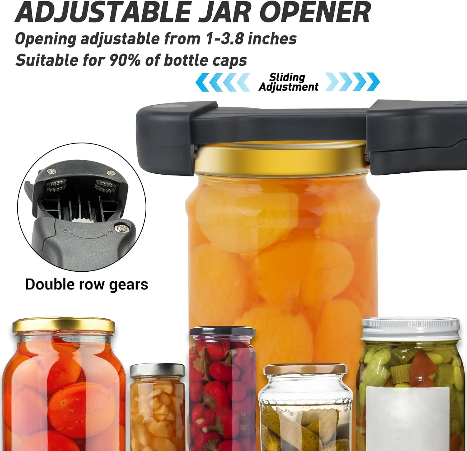 7 in 1 Jar Opener Bottle Opener and Wine Opener for Seniors with Arthritis, Weak Hands, Multi Retractable Magnetic Can Opener, Original Kitchen Lid Opener Tool (Black)