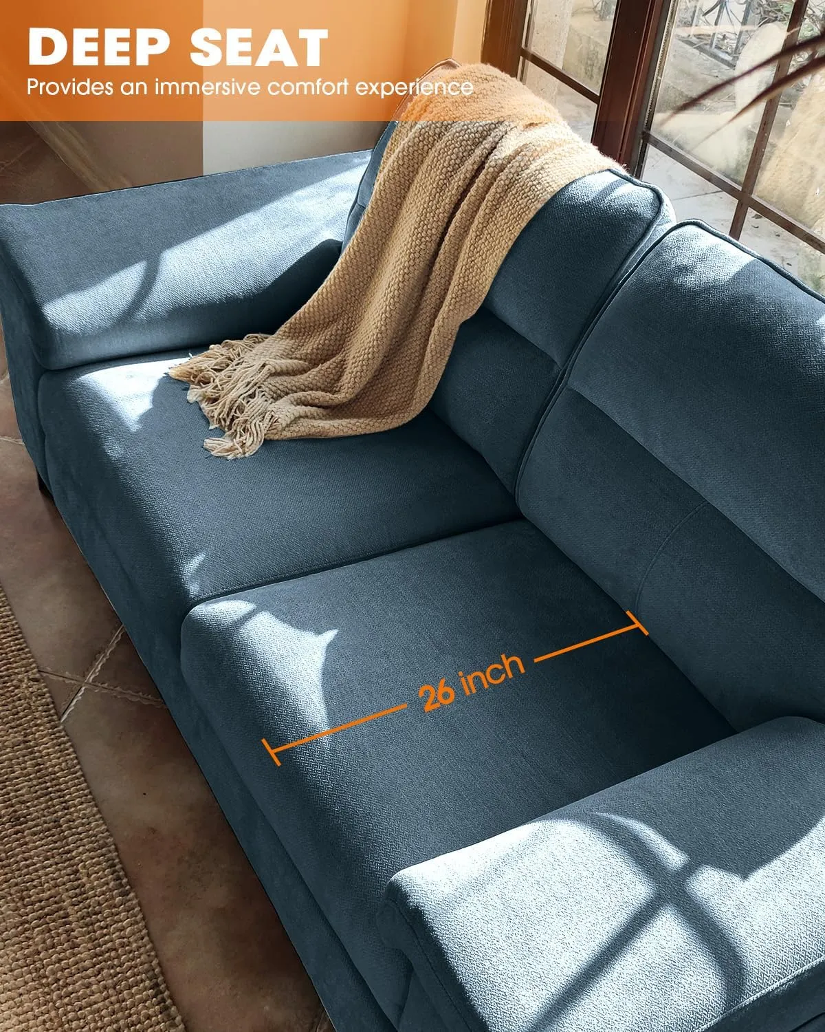 71.25" Modern Sofa Couch for Living Room, Deep Seat Sleeper Sofas with 8”Cushion, Comfy 2-Seater Chenille Loveseat with Convertible Armrest, Removable Sofa Cover, High Leg(Blue)