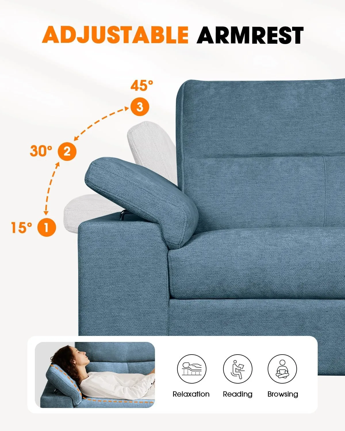 71.25" Modern Sofa Couch for Living Room, Deep Seat Sleeper Sofas with 8”Cushion, Comfy 2-Seater Chenille Loveseat with Convertible Armrest, Removable Sofa Cover, High Leg(Blue)