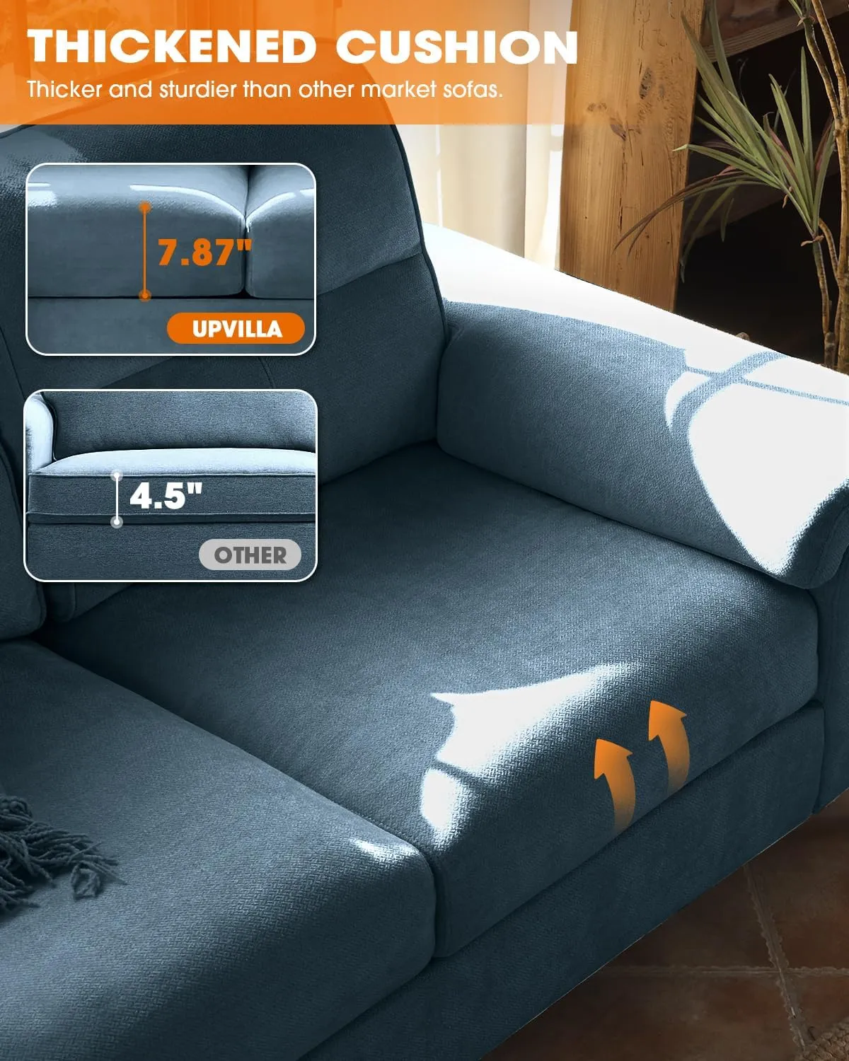 71.25" Modern Sofa Couch for Living Room, Deep Seat Sleeper Sofas with 8”Cushion, Comfy 2-Seater Chenille Loveseat with Convertible Armrest, Removable Sofa Cover, High Leg(Blue)