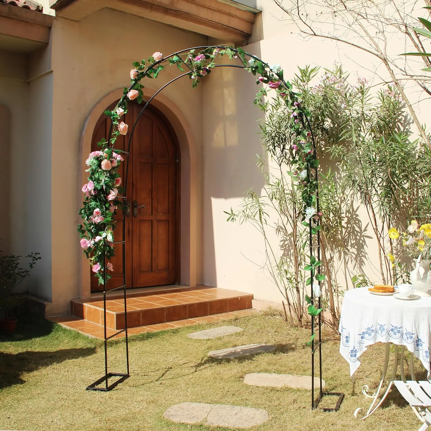 7.9 Ft H x 4.6 Ft W Metal Pergola Arbor,Assemble Freely 2 Sizes,for Various Climbing Plant Wedding Garden Arch Bridal Party Decoration Wide Arbor