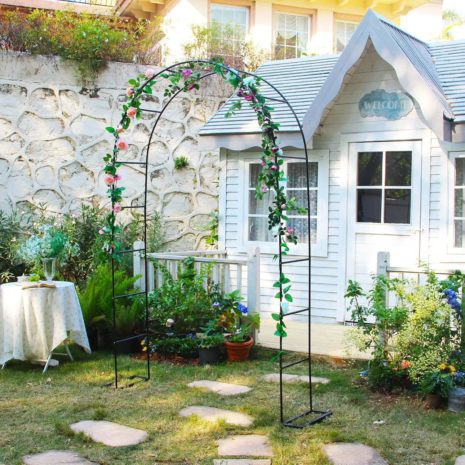 7.9 Ft H x 4.6 Ft W Metal Pergola Arbor,Assemble Freely 2 Sizes,for Various Climbing Plant Wedding Garden Arch Bridal Party Decoration Wide Arbor
