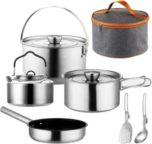 7PCS Camping Cooking Set,Camping Cookware Mess Kit,304 Stainless Steel Camping Cookware with Travel Tote Bag for Camping Outdoor Cooking & Picnic,RVs