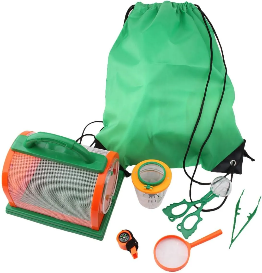 7pcs Portable Insect Observation Kit for Boy Girl Set Lens and Telescope for Outdoor Hiking and Camping Green