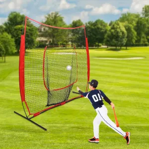 7x7 Feet Baseball Softball Hitting Pitching Net, Indoor Outdoor Softball Pitching Net with Carry Bag, Baseball Backstop Practice Net for Pitching Batting Catching for All Skill Levels (Red)