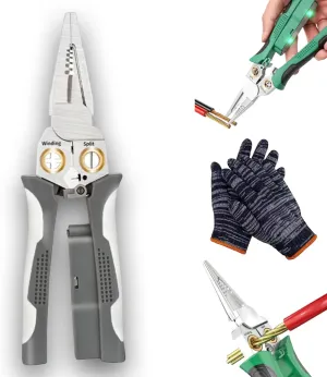 8 in 1 Wire Stripping Pliers, 8 in 1 Wire Stripper with Voltage Tester, Cable Stripper Tool with Plier for Wire Cutting, Pulling, Scraping and Pressing (Gray)