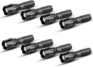 8 Pack LED Emergency Handheld Flashlight, Adjustable Focus, Water Resistant with 5 Modes, Best Tactical Torch for Hurricane, Camping, Dog Walking