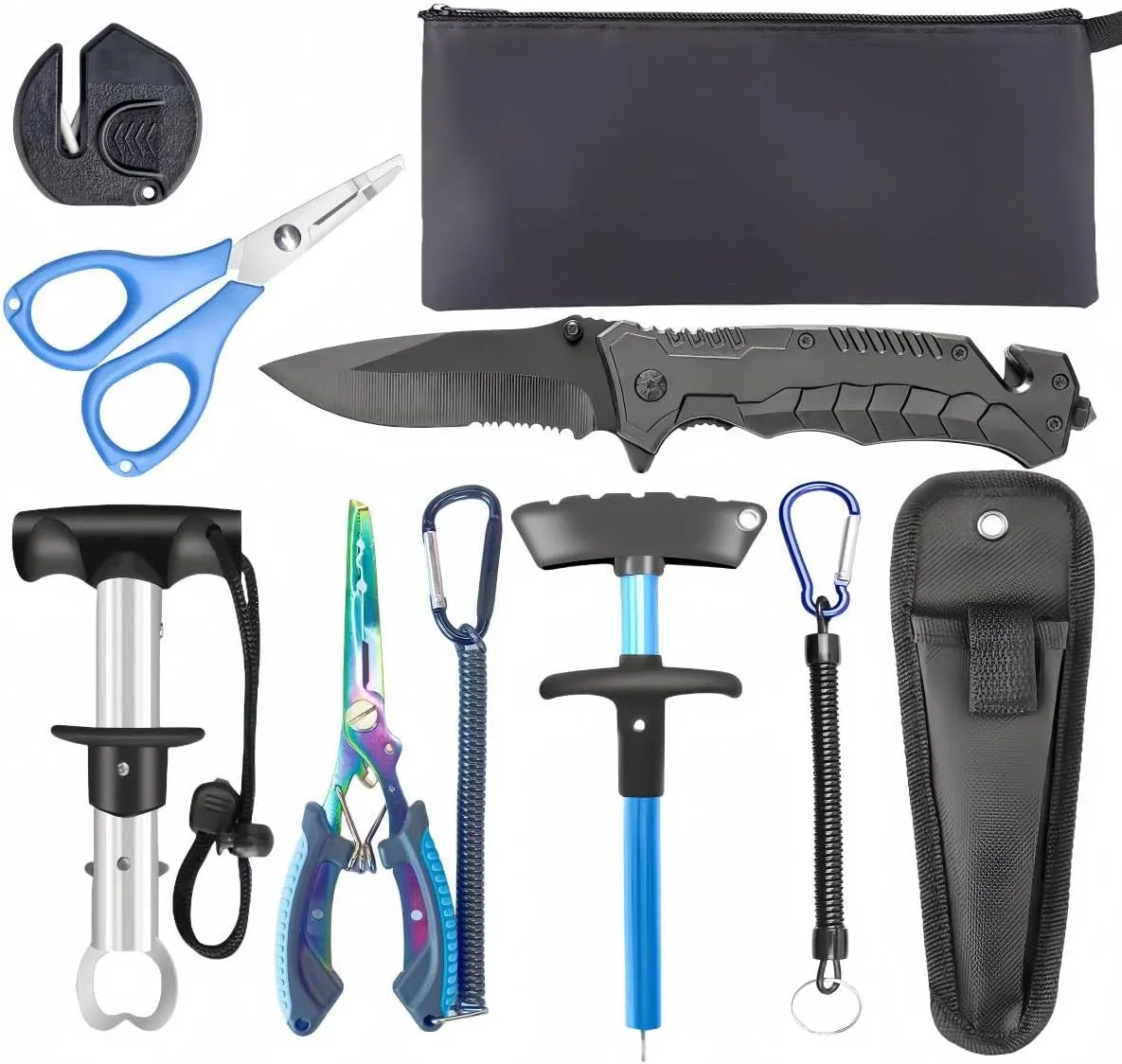 8 Pcs Pocketable Fishing Tool Kit, Foldable Fishing Knife Fishing Pliers Scissors Fish Lip Gripper Hook Remover Sharpener Sheath Lanyard, Aboda Fresh & Saltwater Fishing Tools Fishing Gifts