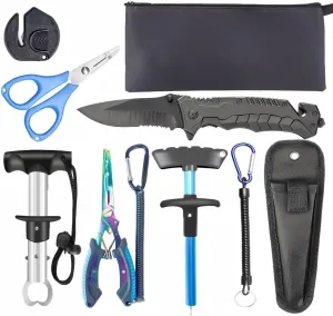 8 Pcs Pocketable Fishing Tool Kit, Foldable Fishing Knife Fishing Pliers Scissors Fish Lip Gripper Hook Remover Sharpener Sheath Lanyard, Aboda Fresh & Saltwater Fishing Tools Fishing Gifts