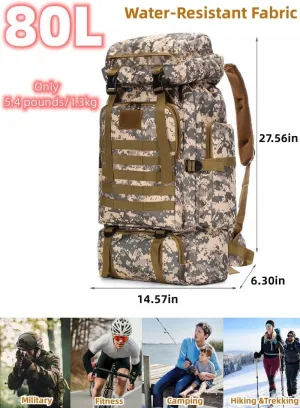 80L Large Capacity Tactical Backpack Military Molle Camo Water-Resistant, Hiking Backpack for Camping Travel Unisex (80L/1.3KG)