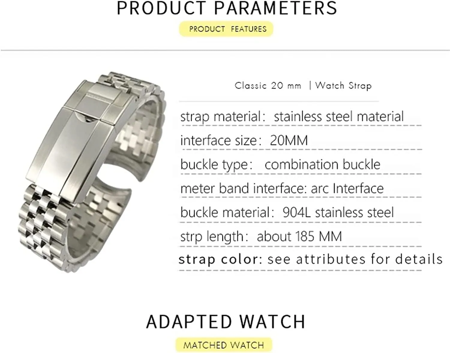 904L Solid Stainless Steel Watch Band For Rolex GMT Jubilee Master II Wristband Bracelet With Oyster Clasp 20mm