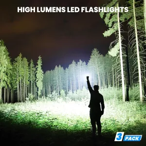 990,000 High Lumens Rechargeable Flashlights - 3 Pack Bright LED Flash Light for Home, 5 Modes Handheld Flashlight for Camping Emergencies
