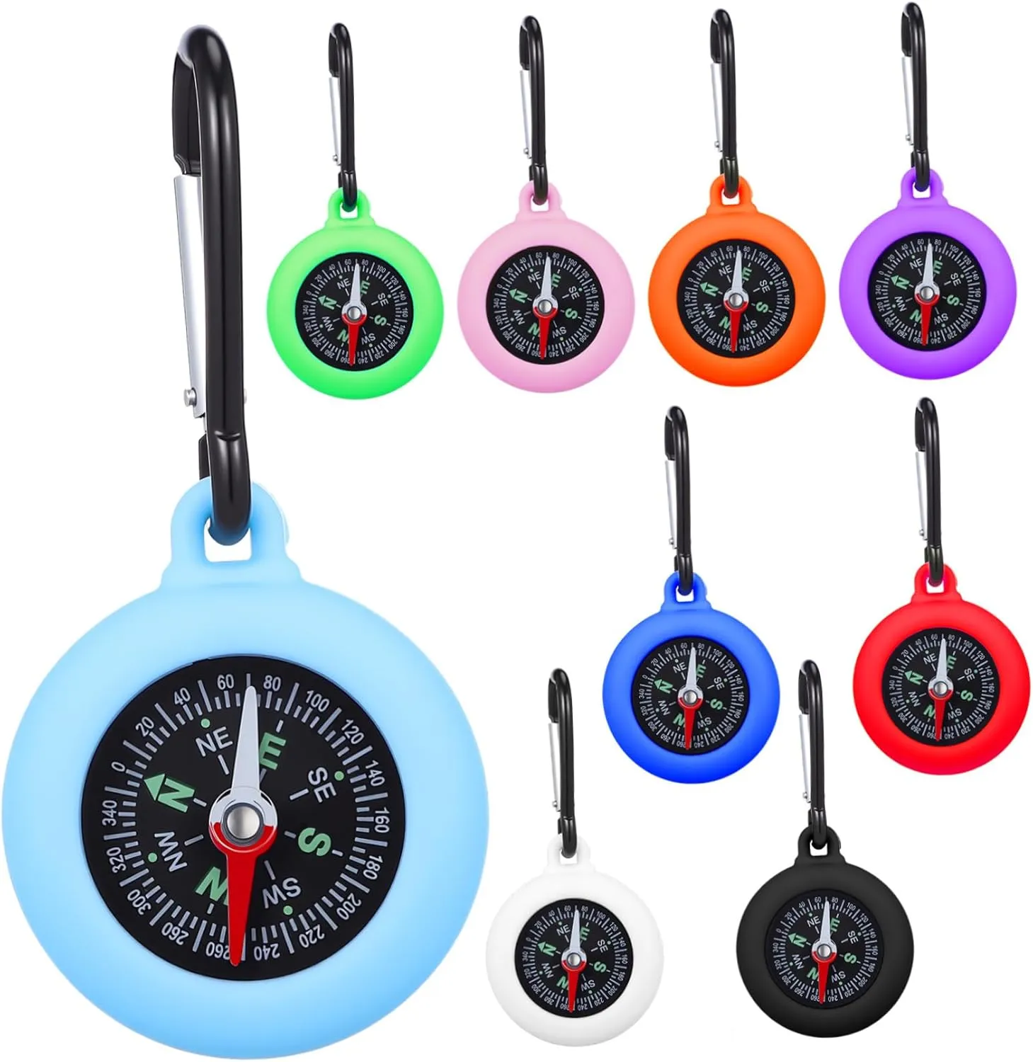 9pcs Mini Compass with Carabiner and Shockproof Navigation Tool for Hiking Camping and Backpacking Adventures Reliable Direction Guide for