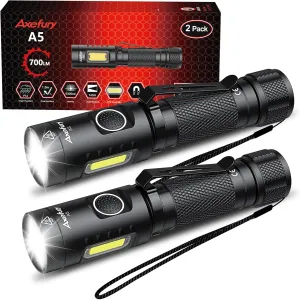 A5 Flashlight,EDC Flashlight with Magnet, 2Pack Mini Tactical Flashlight,Dual Fuel Max 700 High Lumens,6 Modes,Cob worklight for Camping, Emergency(Not Included Battery) Gift