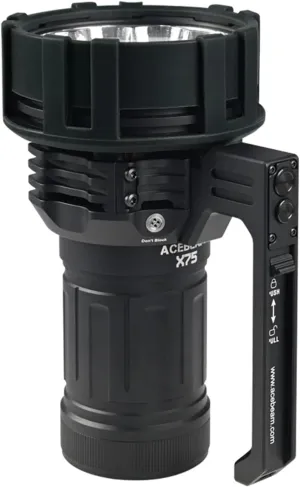 ACEBEAM X75 Brightest Flashlight 80,000 Lumens PD60W-100W USB-C Fast Charging/Discharging 1-1.5h Full Charge Detachable Cooling Fan Handheld Searchlight CREE XHP70.3 HI LED Flashlights