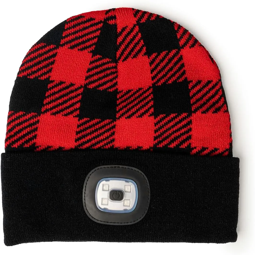 Adult LED Rechargeable Christmas Knit Beanie Head Lamp Hat for Men and Women