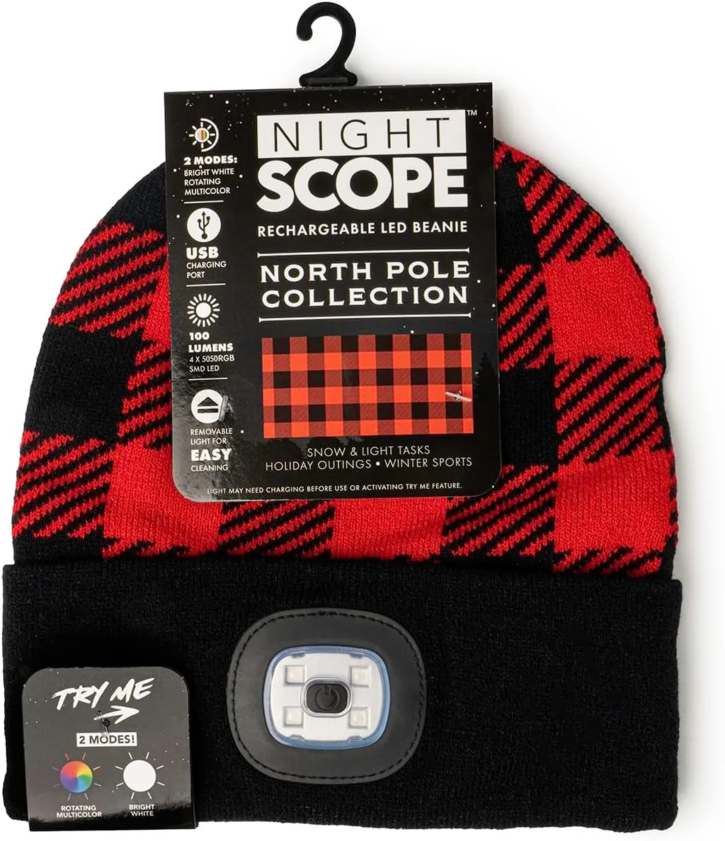 Adult LED Rechargeable Christmas Knit Beanie Head Lamp Hat for Men and Women