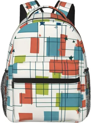 Adults Lightweight Abstract Mid Century Modern Grid Art Rucksacks Large Capacity Bookbag With Adjustable Shoulder Straps for Trekking Outdoors Bicycle
