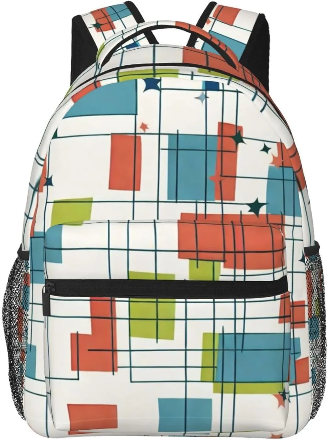 Adults Lightweight Abstract Mid Century Modern Grid Art Rucksacks Large Capacity Bookbag With Adjustable Shoulder Straps for Trekking Outdoors Bicycle