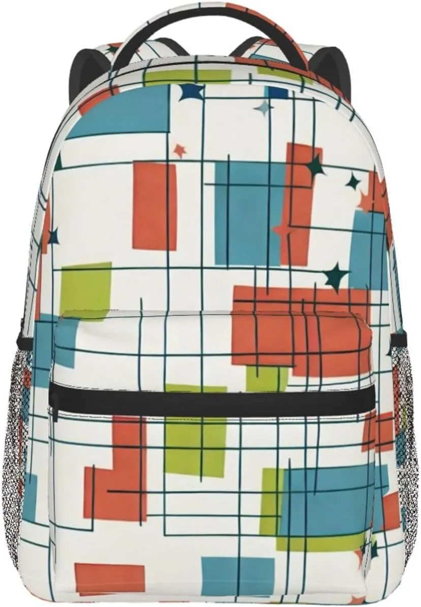 Adults Lightweight Abstract Mid Century Modern Grid Art Rucksacks Large Capacity Bookbag With Adjustable Shoulder Straps for Trekking Outdoors Bicycle