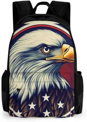 Adults Lightweight American Flag Eagle Art Rucksacks Large Capacity Bookbag With Adjustable Shoulder Straps for Trekking Outdoors Bicycle