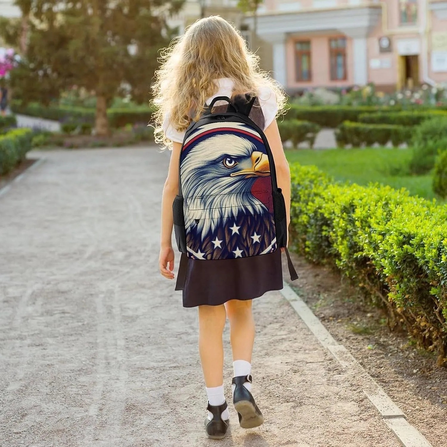 Adults Lightweight American Flag Eagle Art Rucksacks Large Capacity Bookbag With Adjustable Shoulder Straps for Trekking Outdoors Bicycle