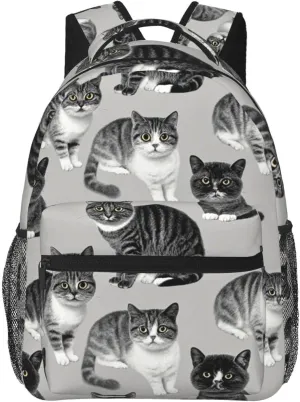 Adults Lightweight Crazy Cat Art Rucksacks Large Capacity Bookbag With Adjustable Shoulder Straps for Trekking Outdoors Bicycle