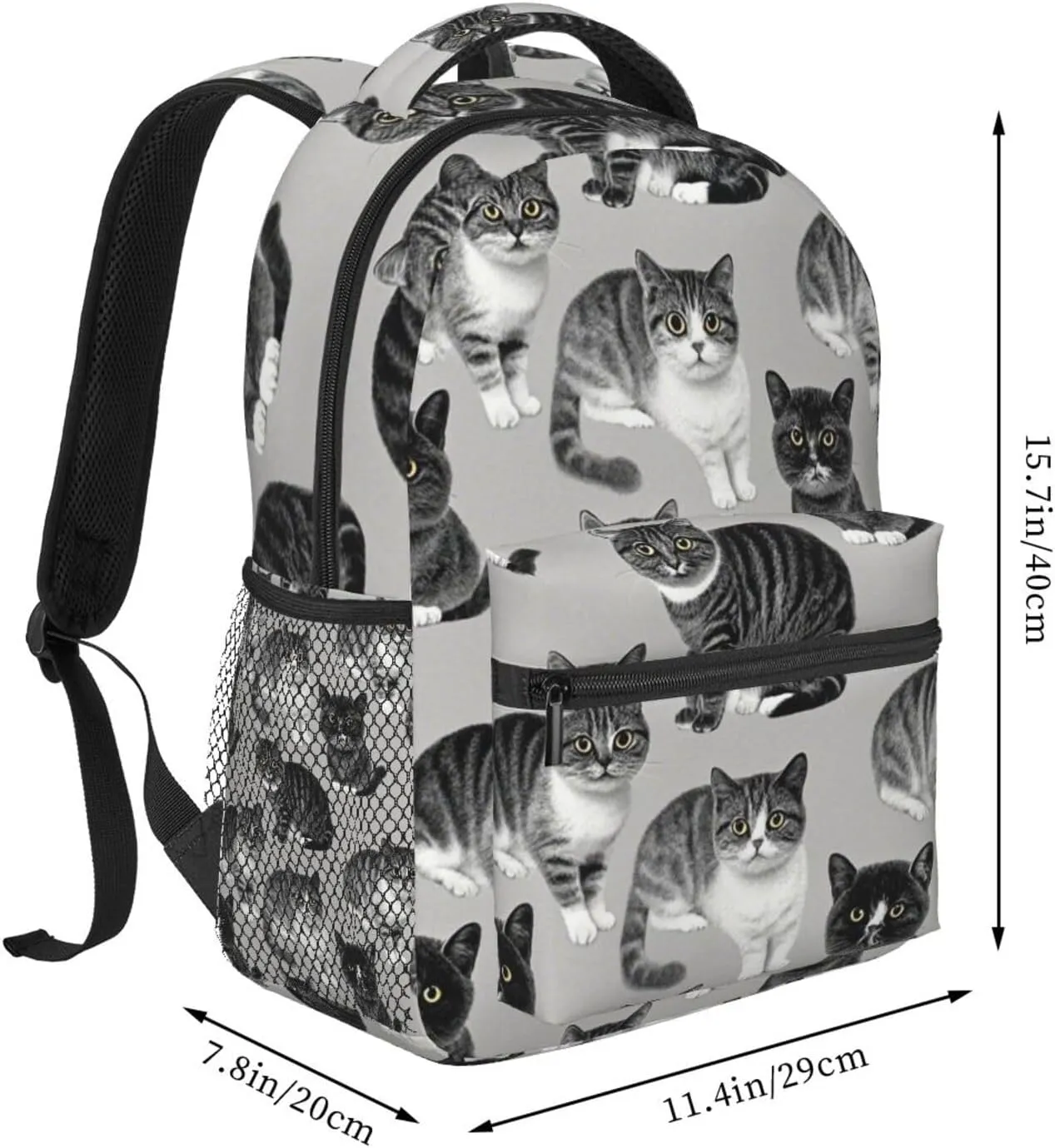 Adults Lightweight Crazy Cat Art Rucksacks Large Capacity Bookbag With Adjustable Shoulder Straps for Trekking Outdoors Bicycle