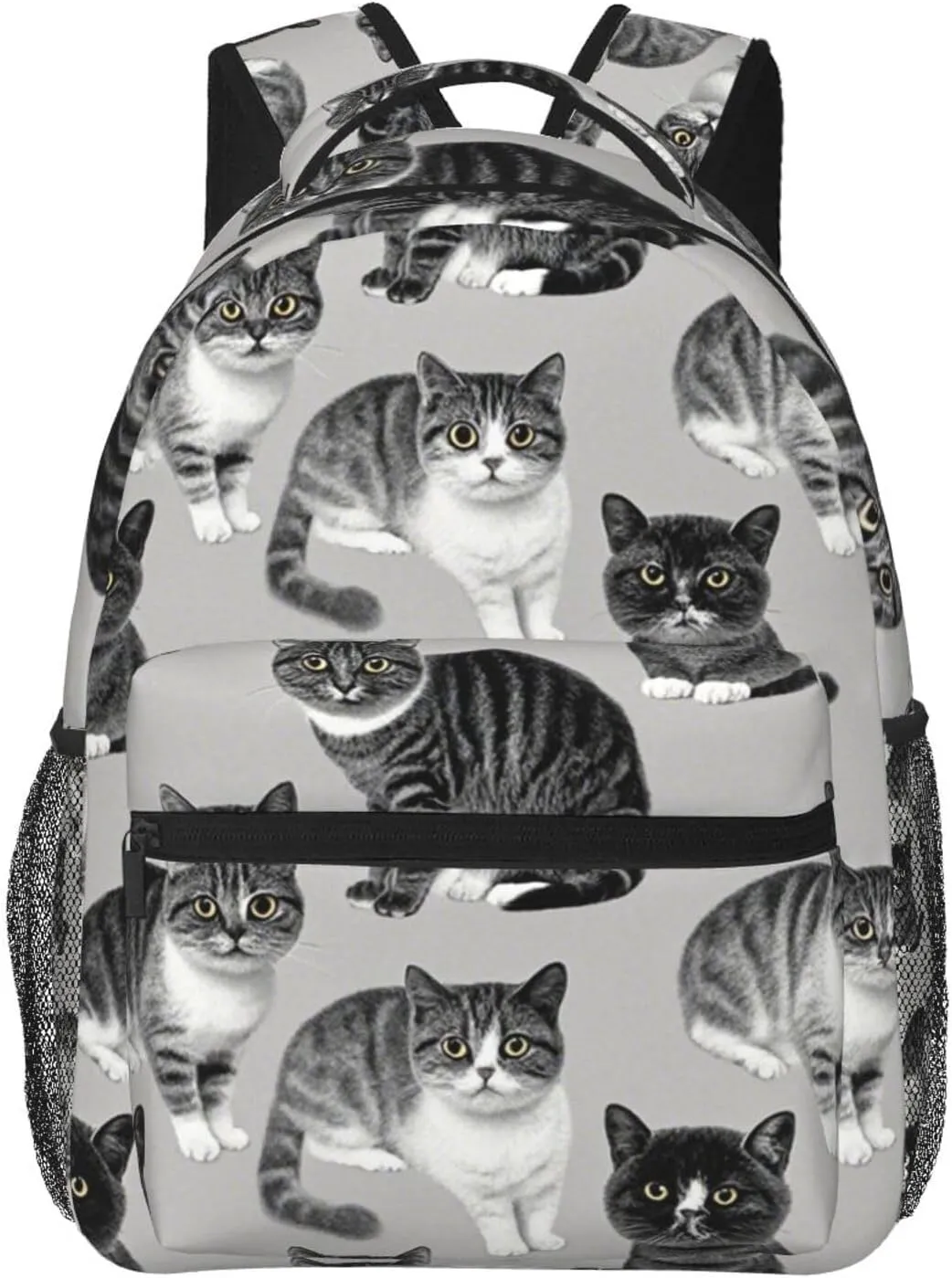 Adults Lightweight Crazy Cat Art Rucksacks Large Capacity Bookbag With Adjustable Shoulder Straps for Trekking Outdoors Bicycle