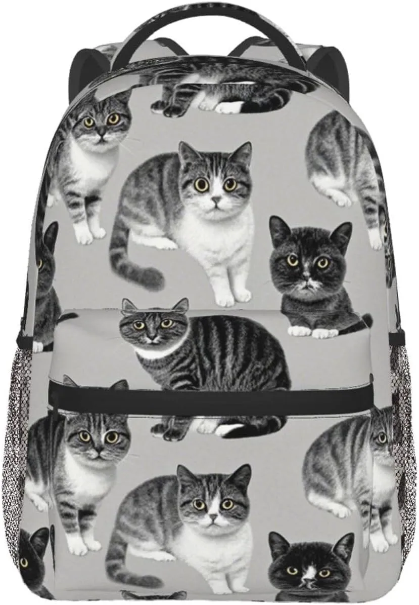 Adults Lightweight Crazy Cat Art Rucksacks Large Capacity Bookbag With Adjustable Shoulder Straps for Trekking Outdoors Bicycle
