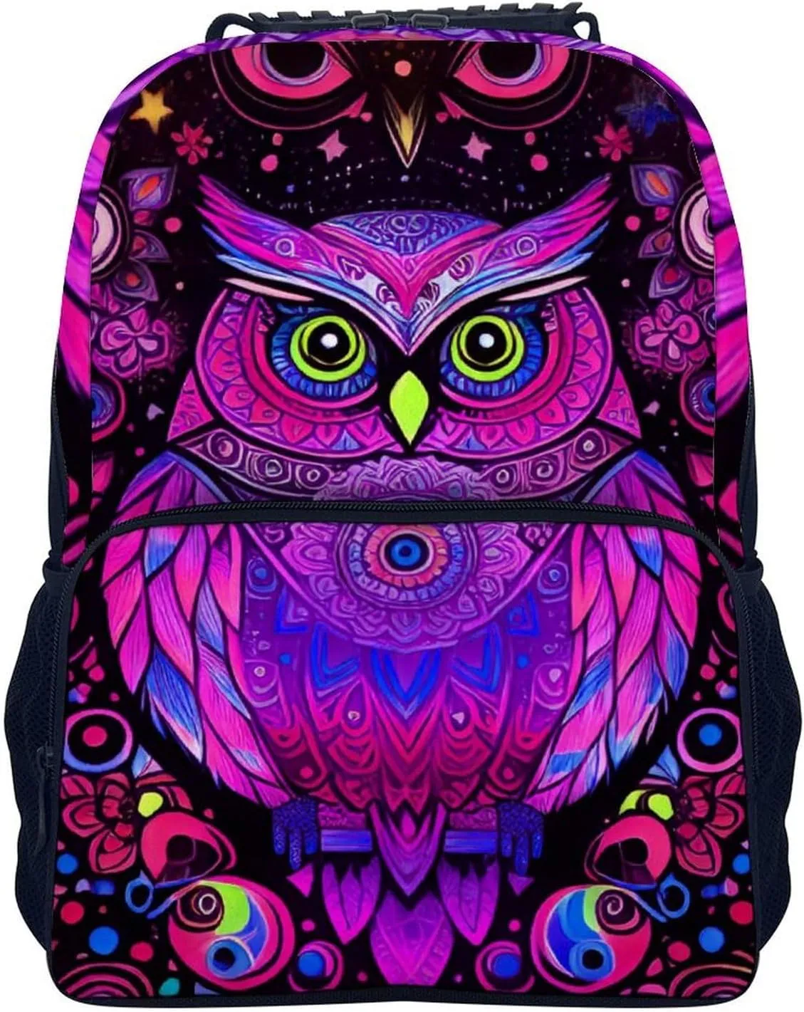 Adults Lightweight Cute Abstract Owl Psychedelic Art Rucksacks Large Capacity Bookbag With Adjustable Shoulder Straps for Trekking Outdoors Bicycle