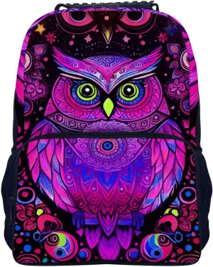 Adults Lightweight Cute Abstract Owl Psychedelic Art Rucksacks Large Capacity Bookbag With Adjustable Shoulder Straps for Trekking Outdoors Bicycle