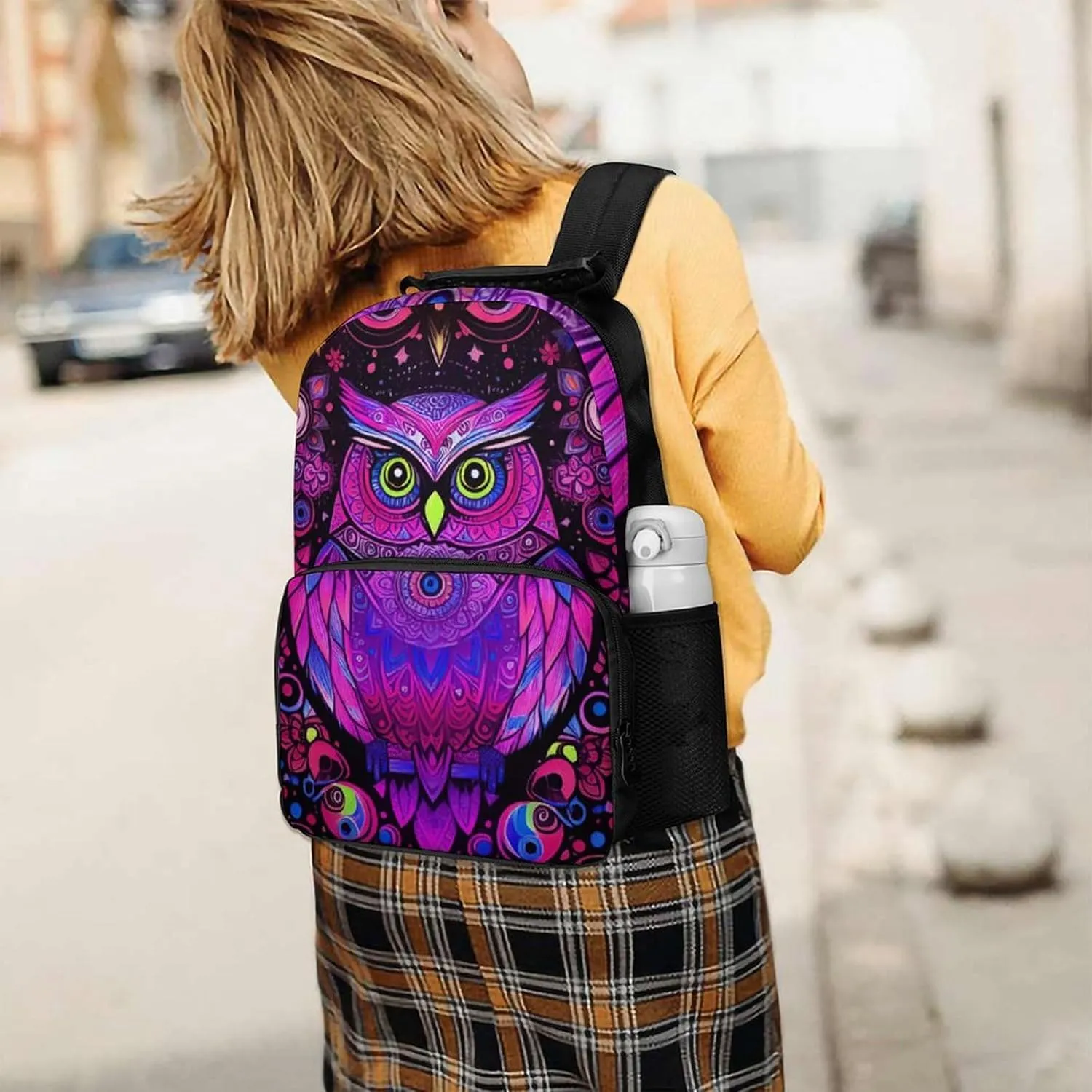 Adults Lightweight Cute Abstract Owl Psychedelic Art Rucksacks Large Capacity Bookbag With Adjustable Shoulder Straps for Trekking Outdoors Bicycle