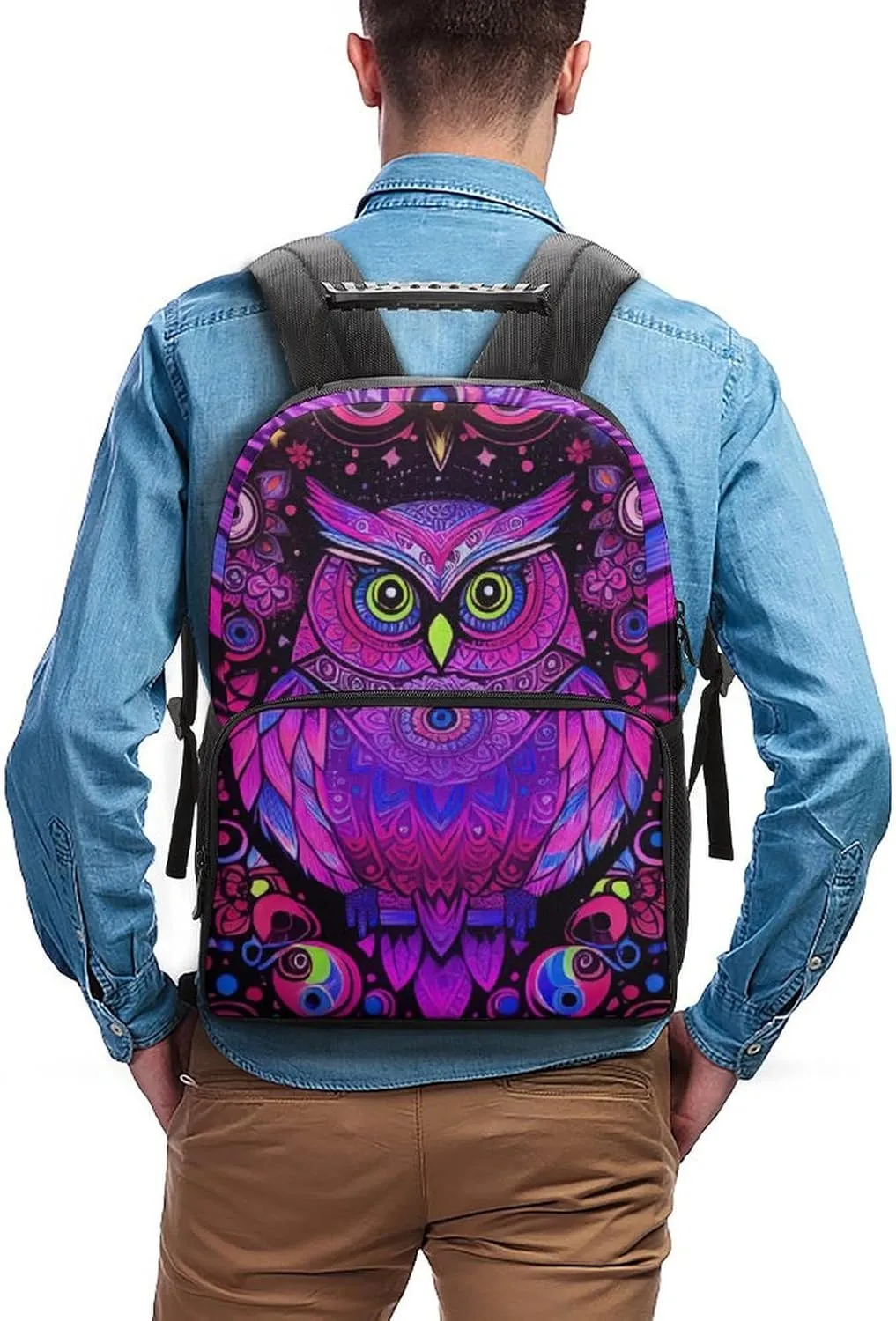 Adults Lightweight Cute Abstract Owl Psychedelic Art Rucksacks Large Capacity Bookbag With Adjustable Shoulder Straps for Trekking Outdoors Bicycle