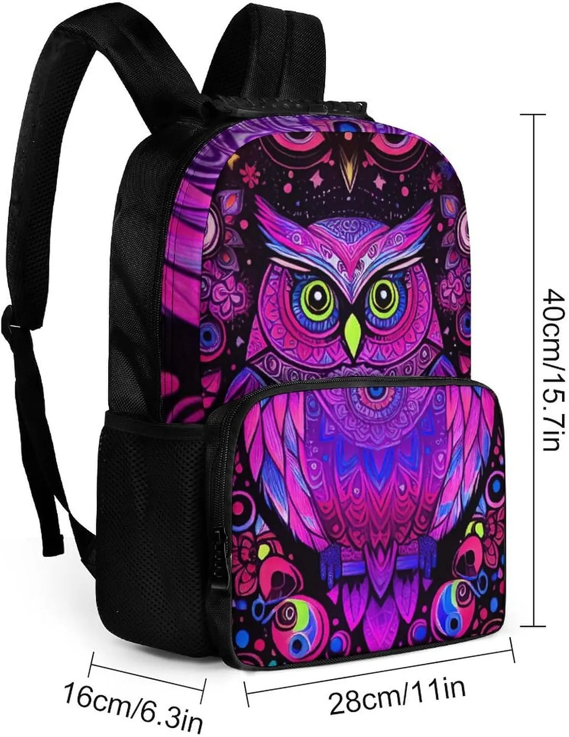 Adults Lightweight Cute Abstract Owl Psychedelic Art Rucksacks Large Capacity Bookbag With Adjustable Shoulder Straps for Trekking Outdoors Bicycle