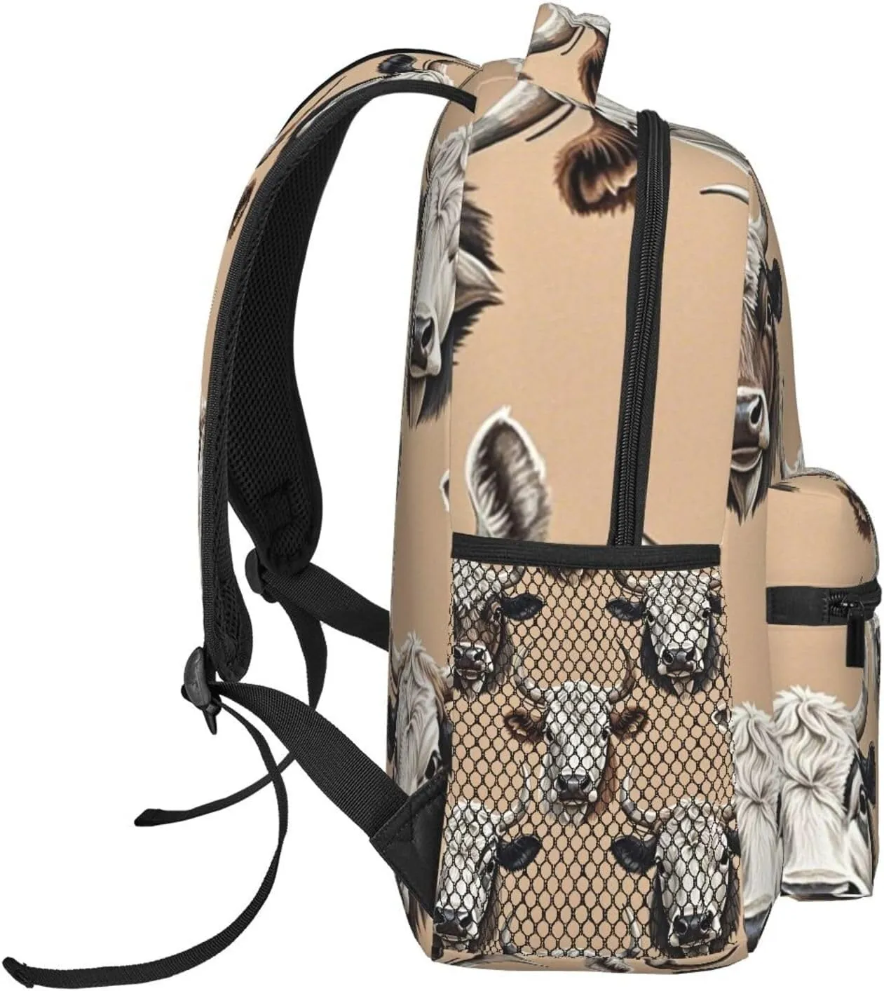 Adults Lightweight Cute Highland Cattle Art Rucksacks Large Capacity Bookbag With Adjustable Shoulder Straps for Trekking Outdoors Bicycle