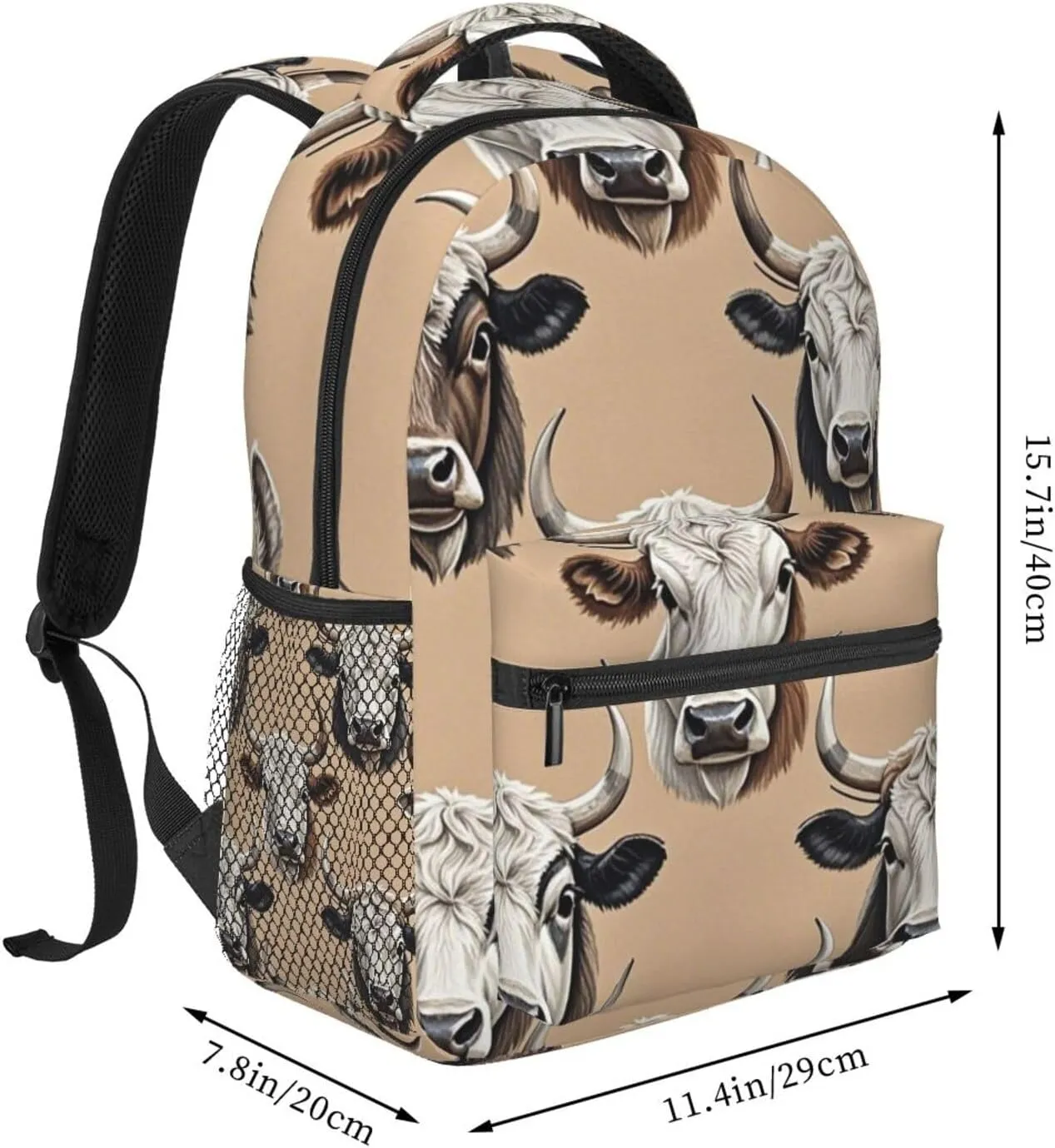 Adults Lightweight Cute Highland Cattle Art Rucksacks Large Capacity Bookbag With Adjustable Shoulder Straps for Trekking Outdoors Bicycle