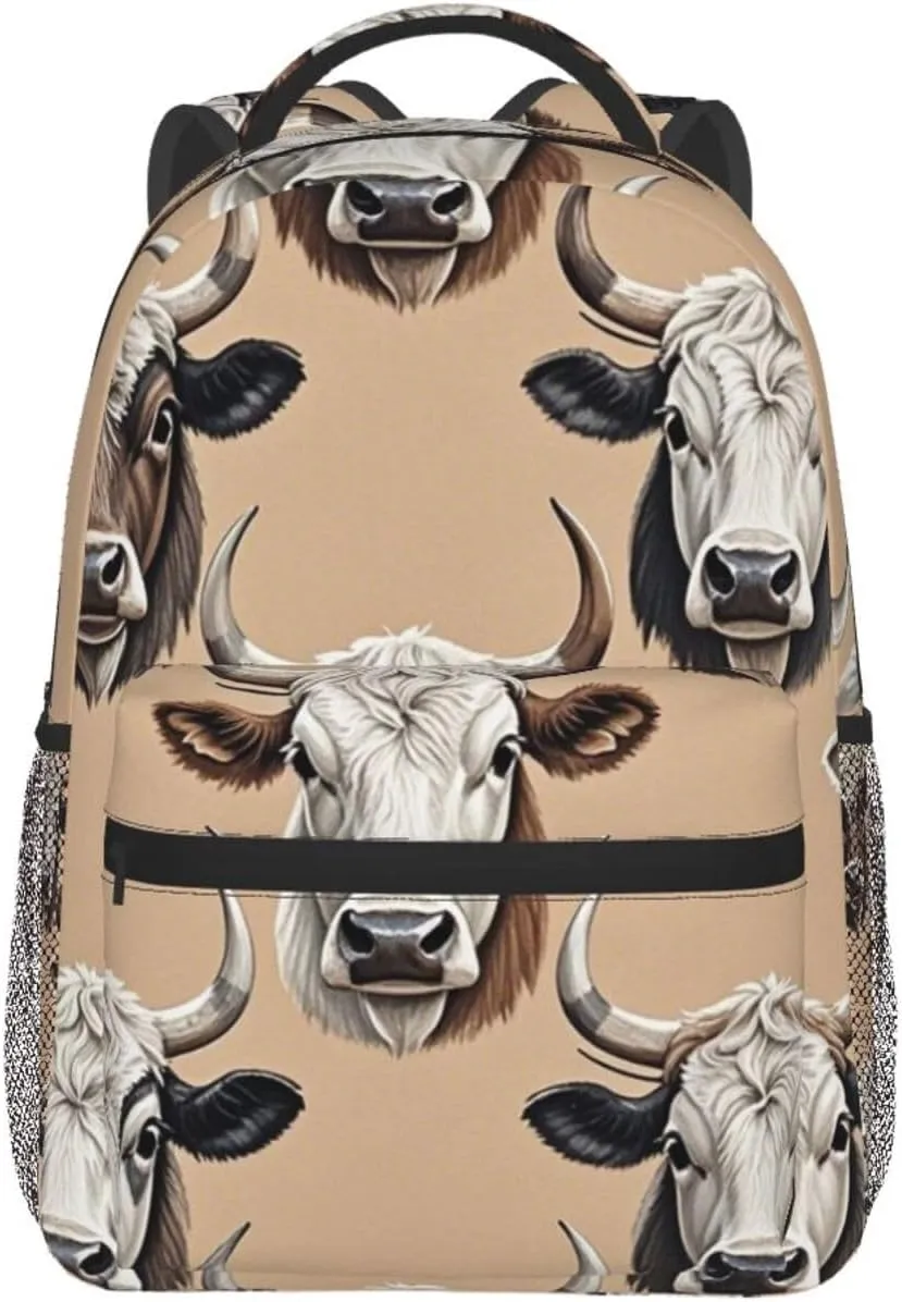 Adults Lightweight Cute Highland Cattle Art Rucksacks Large Capacity Bookbag With Adjustable Shoulder Straps for Trekking Outdoors Bicycle