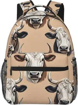 Adults Lightweight Cute Highland Cattle Art Rucksacks Large Capacity Bookbag With Adjustable Shoulder Straps for Trekking Outdoors Bicycle