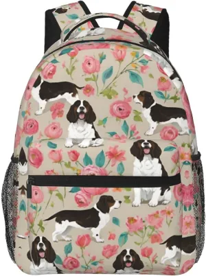 Adults Lightweight English Springer Spaniel Dog Art Rucksacks Large Capacity Bookbag With Adjustable Shoulder Straps for Trekking Outdoors Bicycle