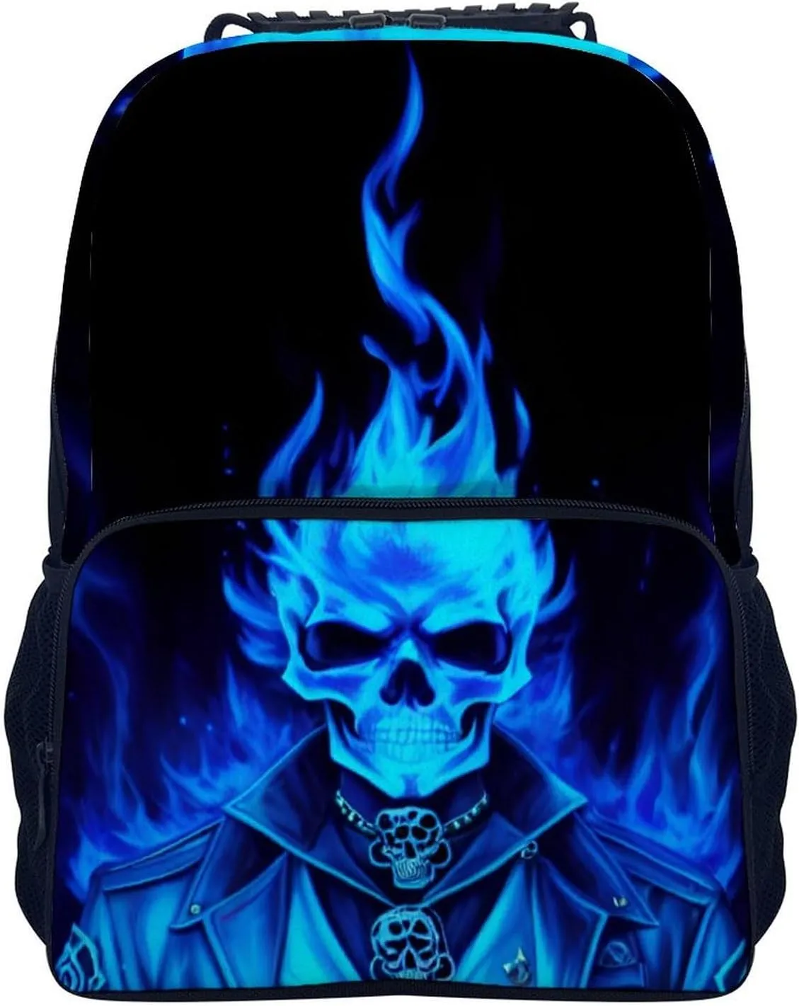 Adults Lightweight Flaming Blue Cool Skull Art Rucksacks Large Capacity Bookbag With Adjustable Shoulder Straps for Trekking Outdoors Bicycle