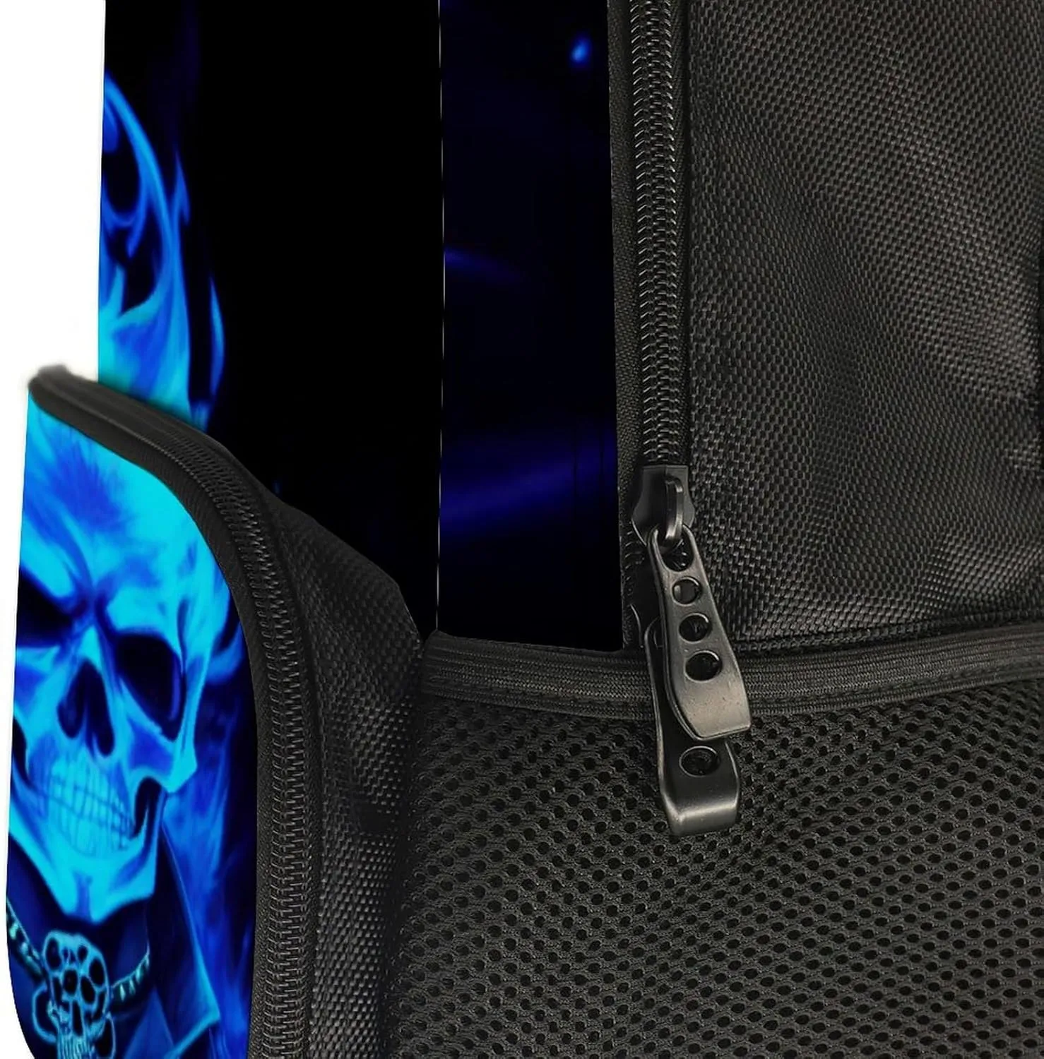 Adults Lightweight Flaming Blue Cool Skull Art Rucksacks Large Capacity Bookbag With Adjustable Shoulder Straps for Trekking Outdoors Bicycle