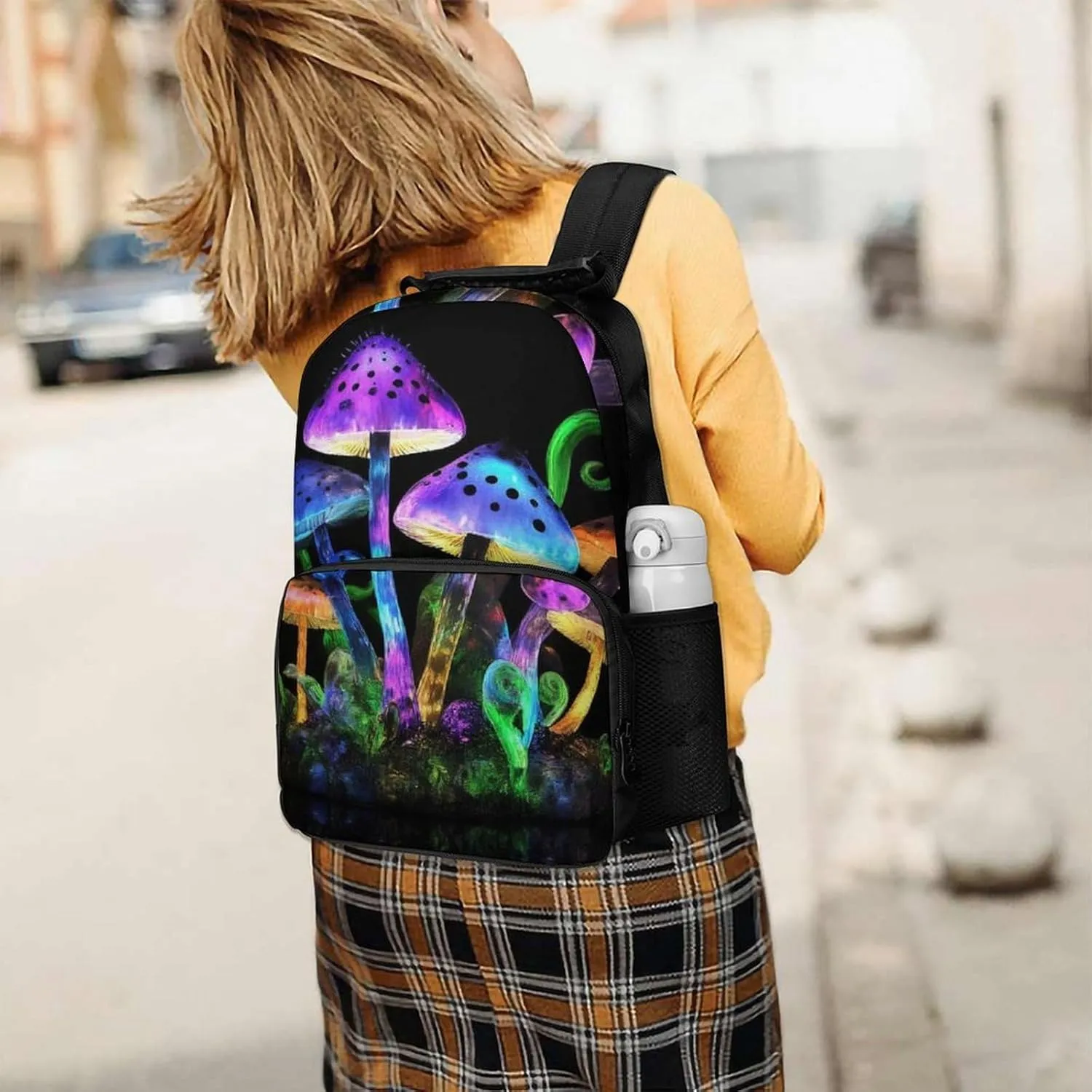 Adults Lightweight Magic Mushrooms Rucksacks Large Capacity Bookbag With Adjustable Shoulder Straps for Trekking Outdoors Bicycle