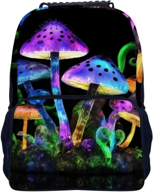 Adults Lightweight Magic Mushrooms Rucksacks Large Capacity Bookbag With Adjustable Shoulder Straps for Trekking Outdoors Bicycle