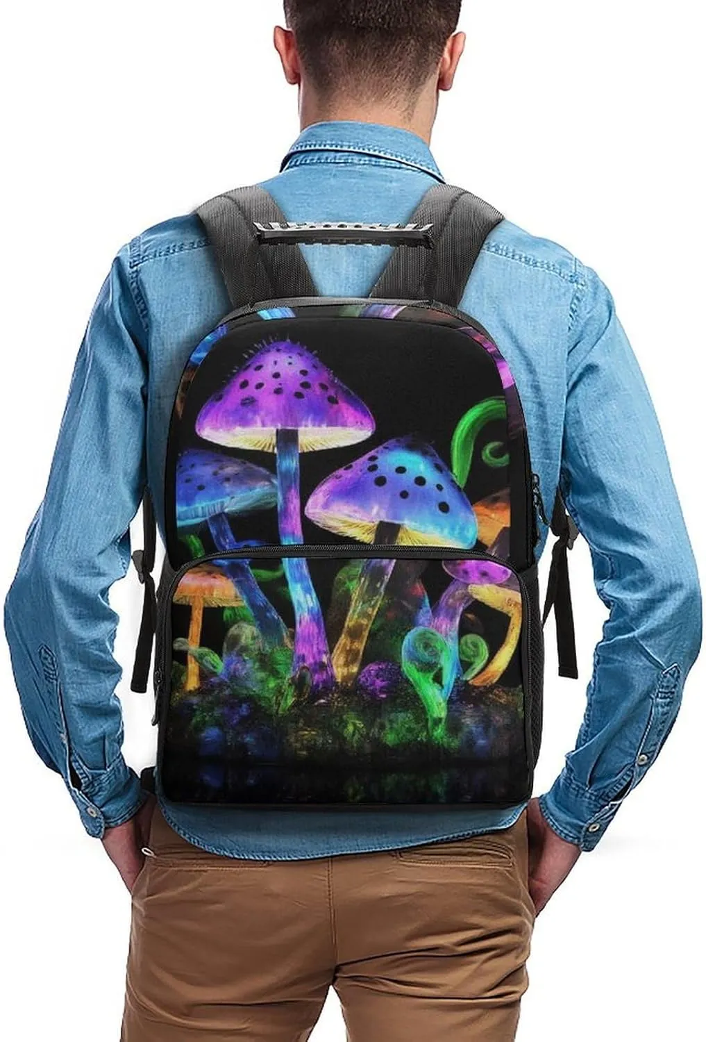 Adults Lightweight Magic Mushrooms Rucksacks Large Capacity Bookbag With Adjustable Shoulder Straps for Trekking Outdoors Bicycle