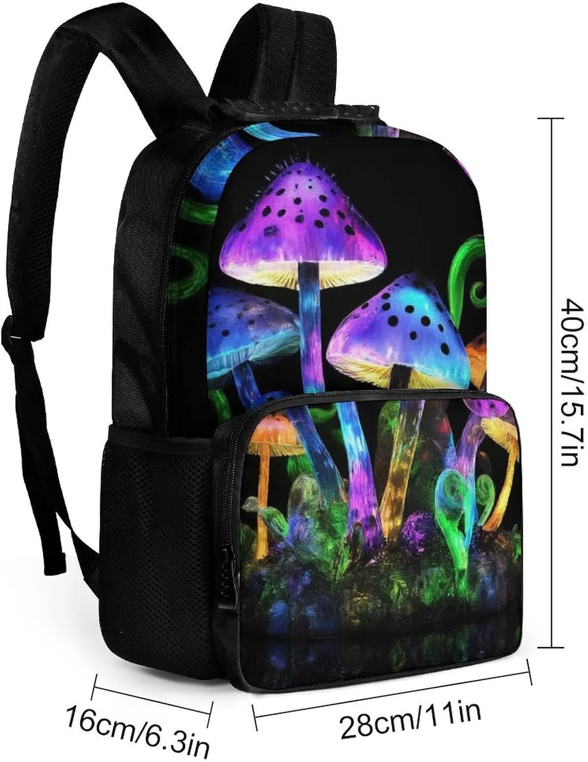 Adults Lightweight Magic Mushrooms Rucksacks Large Capacity Bookbag With Adjustable Shoulder Straps for Trekking Outdoors Bicycle