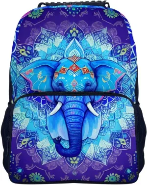 Adults Lightweight Mandala Elephant Art Rucksacks Large Capacity Bookbag With Adjustable Shoulder Straps for Trekking Outdoors Bicycle