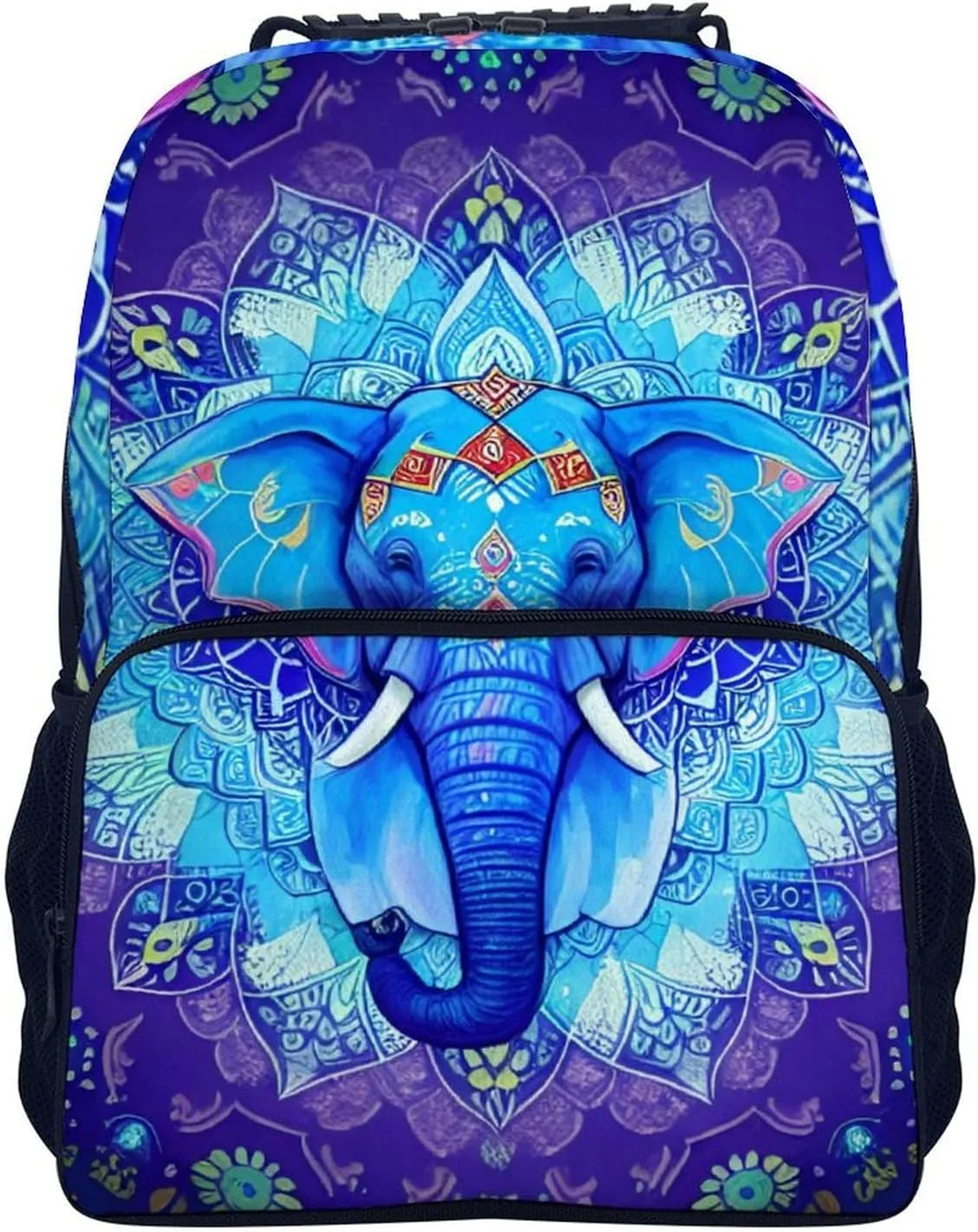 Adults Lightweight Mandala Elephant Art Rucksacks Large Capacity Bookbag With Adjustable Shoulder Straps for Trekking Outdoors Bicycle