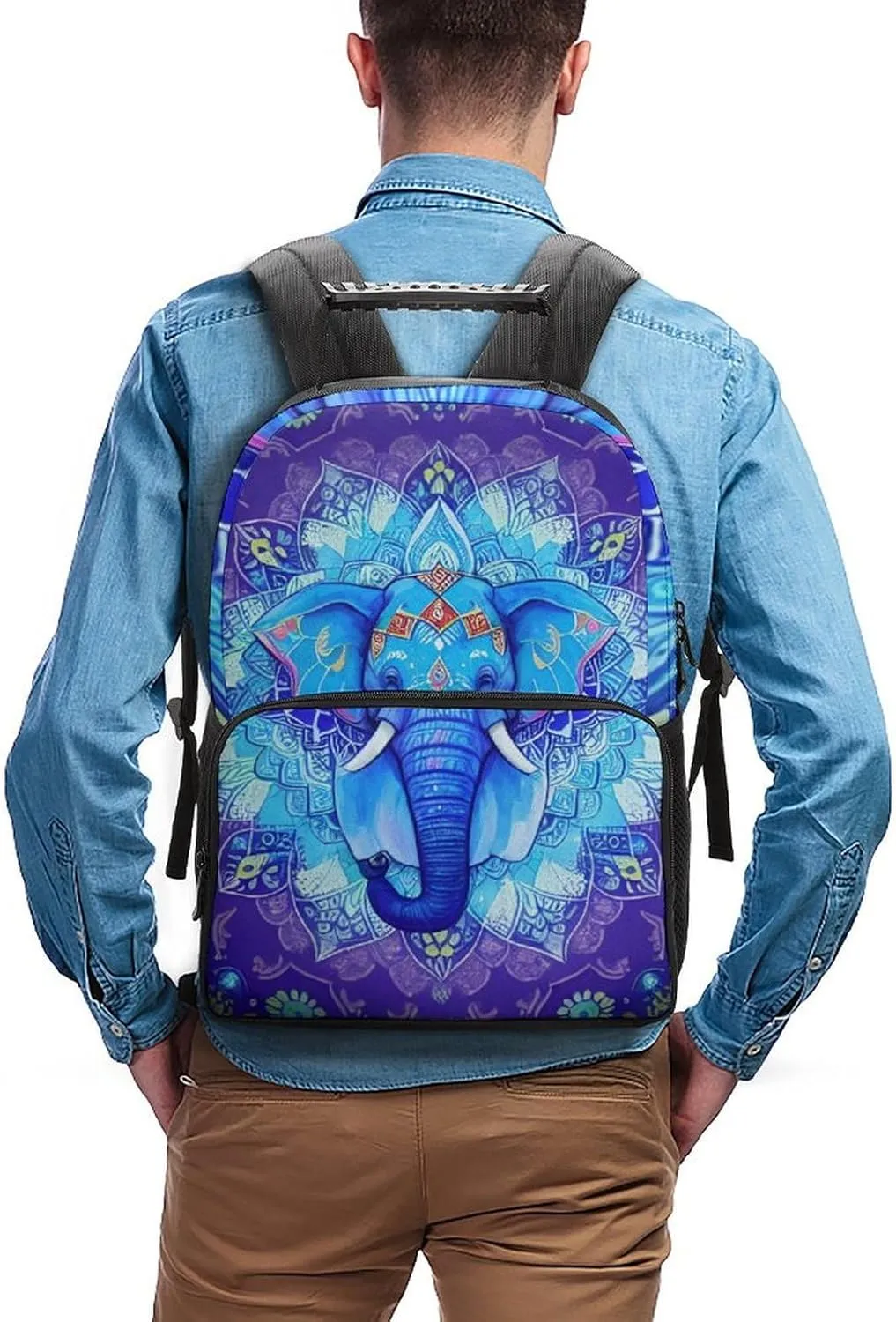 Adults Lightweight Mandala Elephant Art Rucksacks Large Capacity Bookbag With Adjustable Shoulder Straps for Trekking Outdoors Bicycle